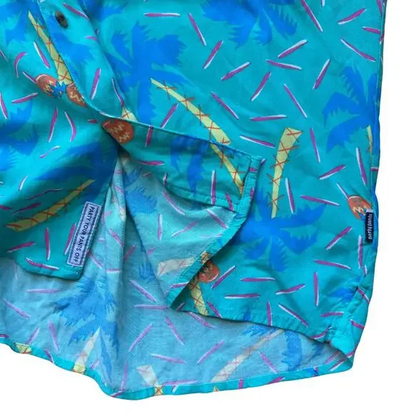 Party Pants Button Down Shirt Large Palm Tree Graphic Print Vacation Loud Short - Picture 4 of 5